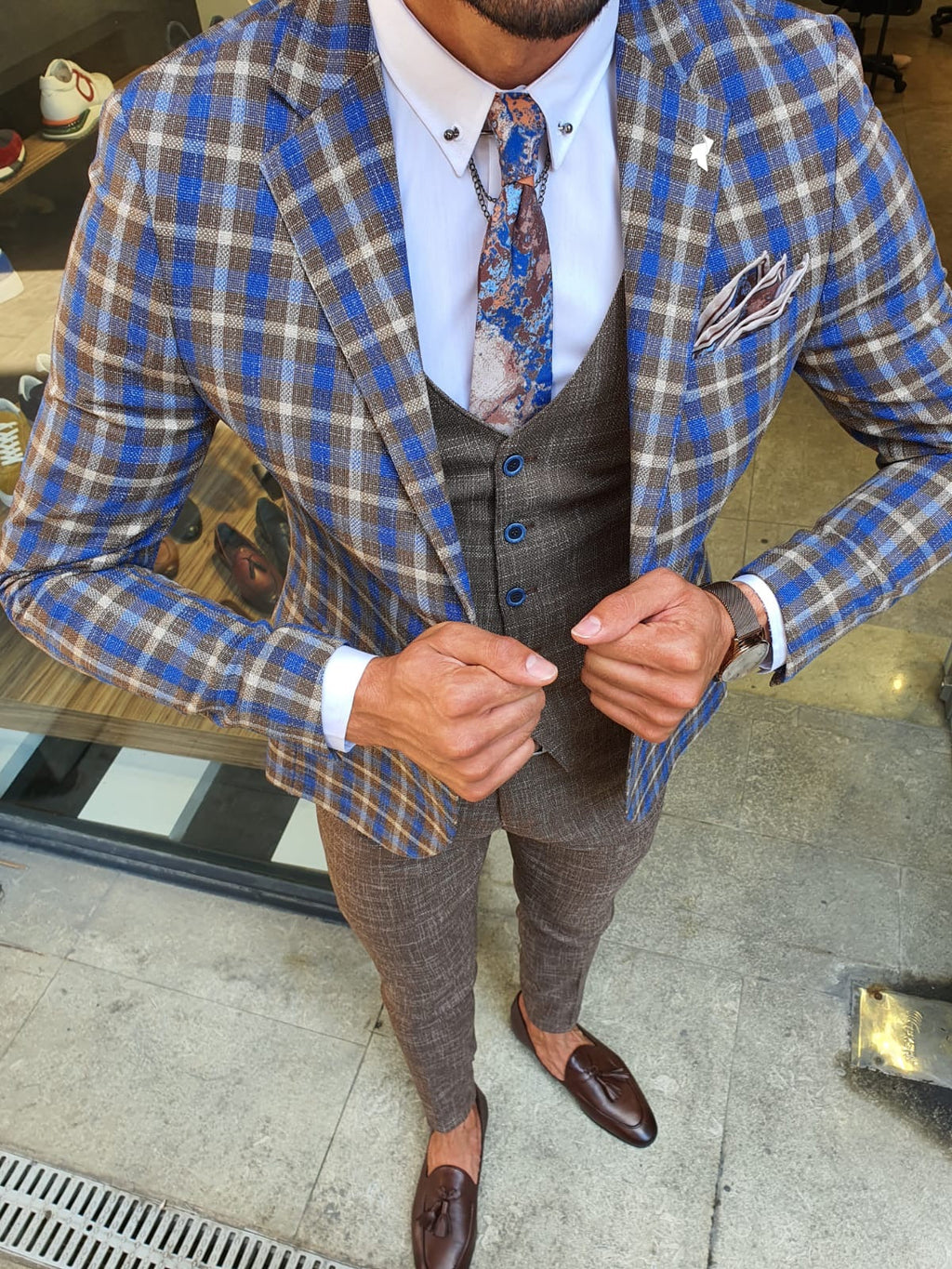 Caravajo Camel Slim Fit Plaid Check Suit-baagr.myshopify.com-suit-BOJONI