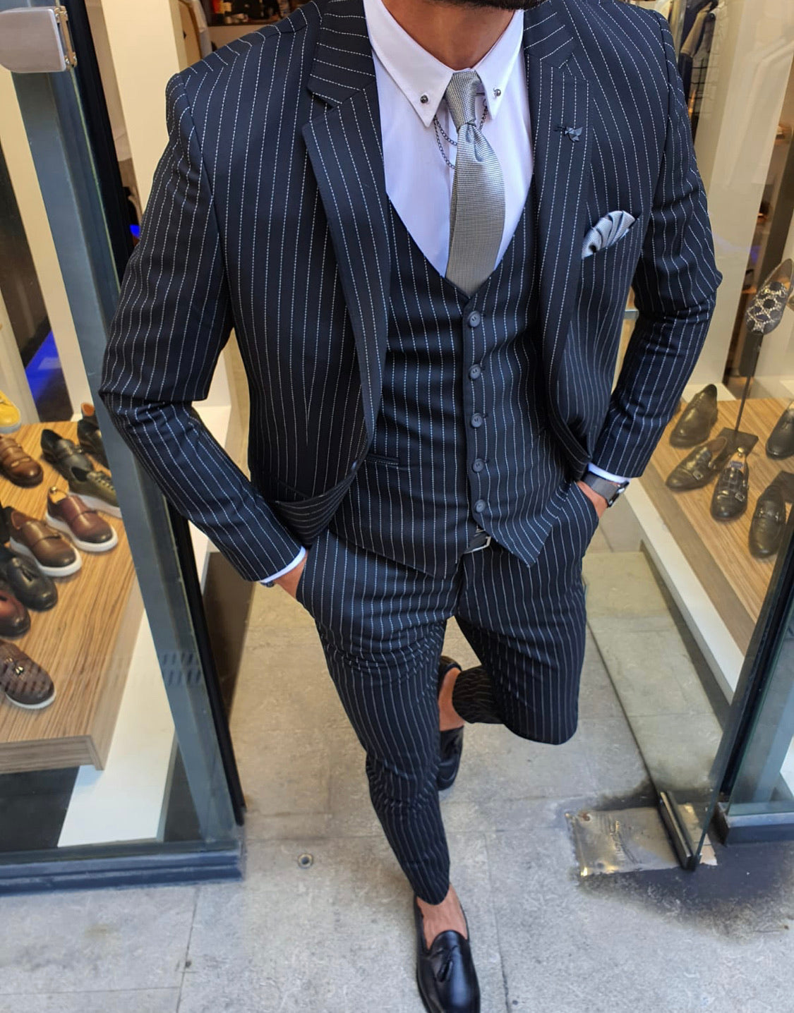 Reno Black Slim Fit Pinstripe Suit-baagr.myshopify.com-suit-BOJONI