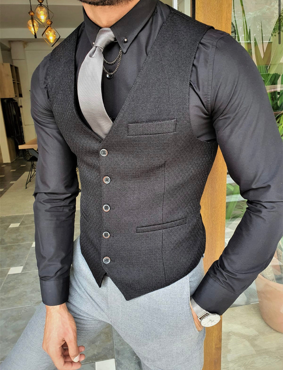 Garuzo Black Slim Fit Vest-baagr.myshopify.com-suit-BOJONI