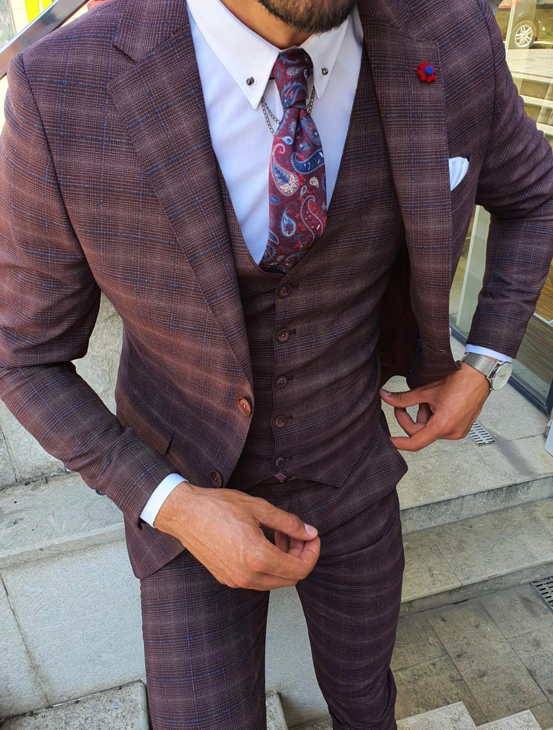 Orem Burgundy Slim Fit Plaid Suit-baagr.myshopify.com-suit-BOJONI