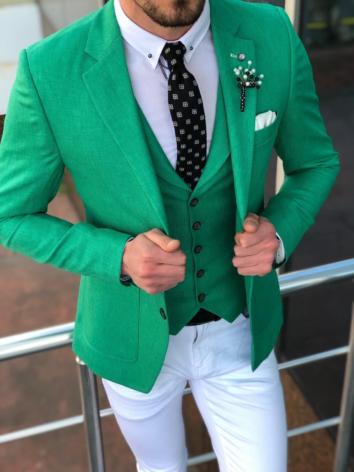 Multi Slim-Fit  Suit Vest Green-baagr.myshopify.com-suit-brabion