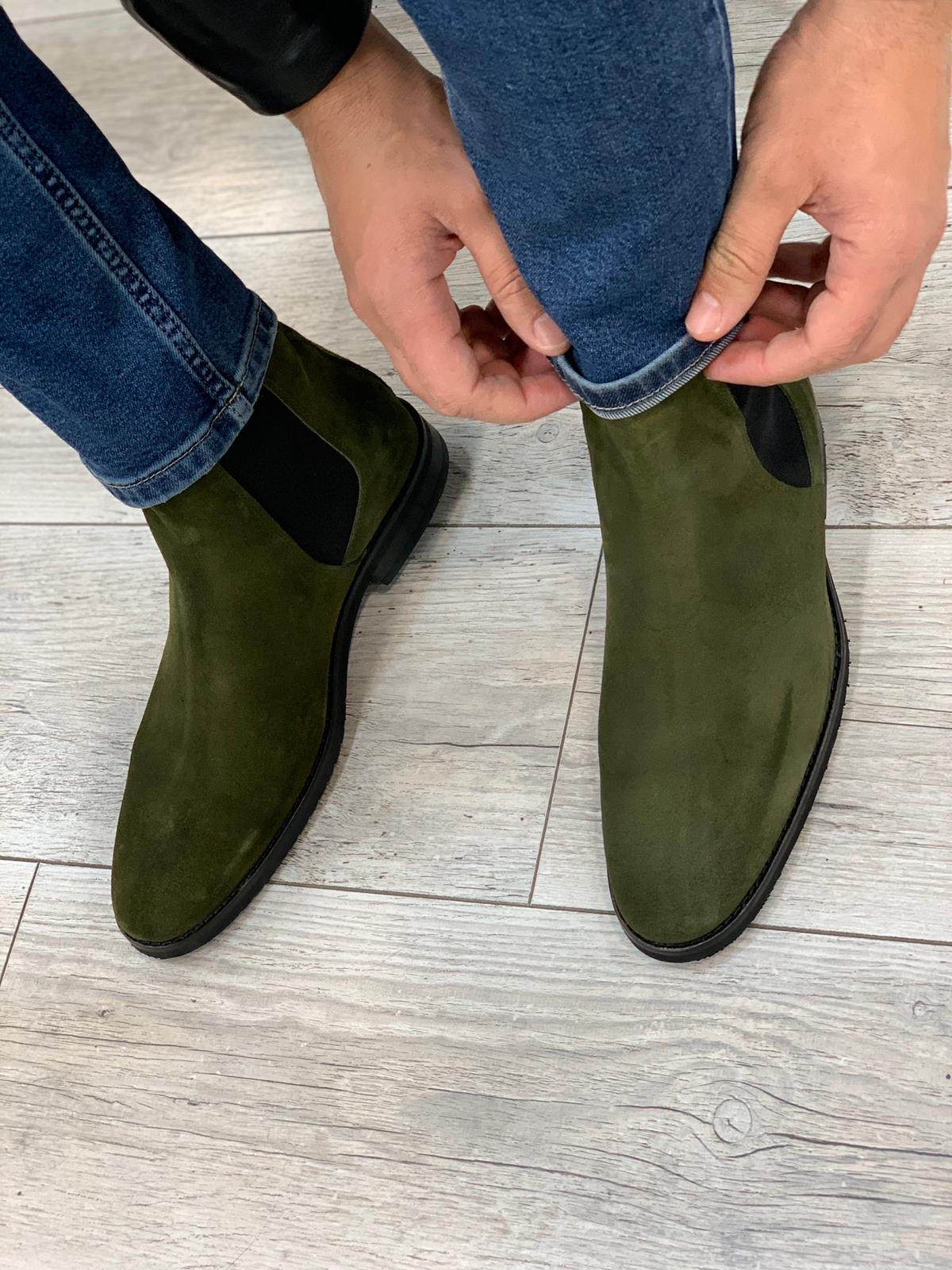 Suade Leather Chelsea Boots Green-baagr.myshopify.com-shoes2-BOJONI