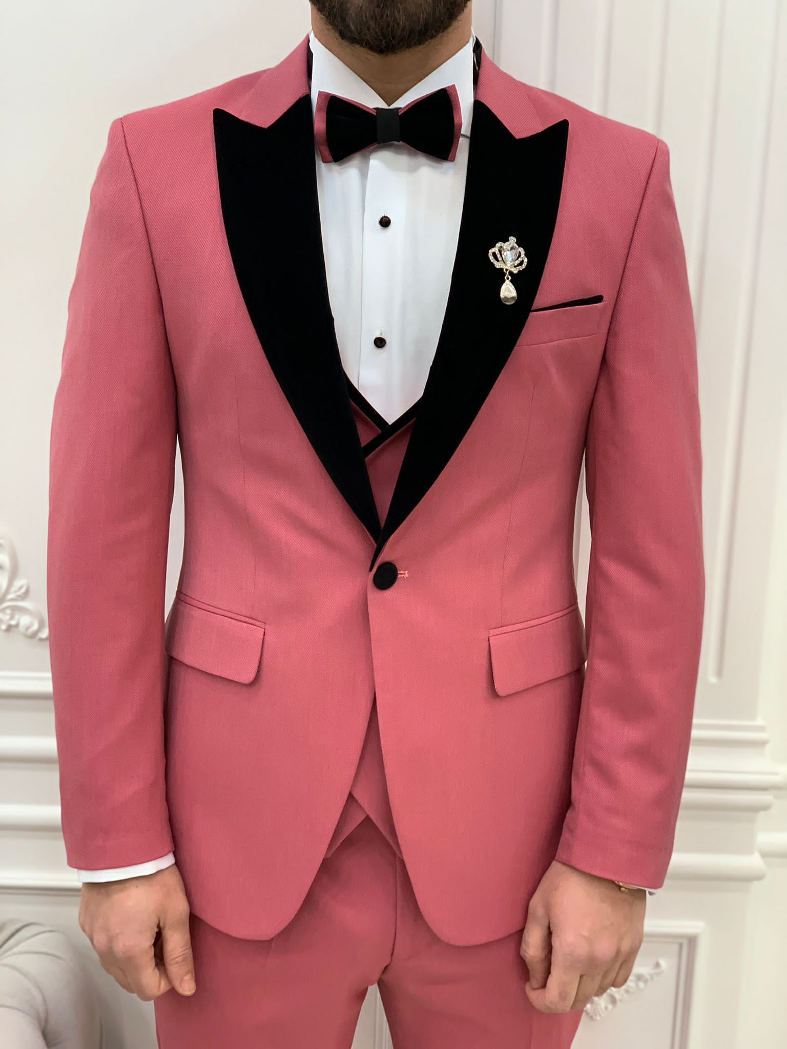 Bojoni Tishko Pink Velvet  Slim Fit Tuxedo