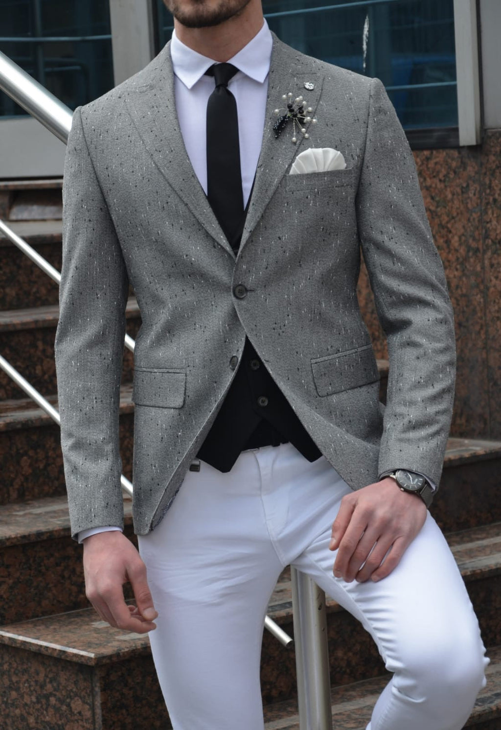 Zengi Slim-Fit Cotton Blazer in Gray-baagr.myshopify.com-suit-BOJONI