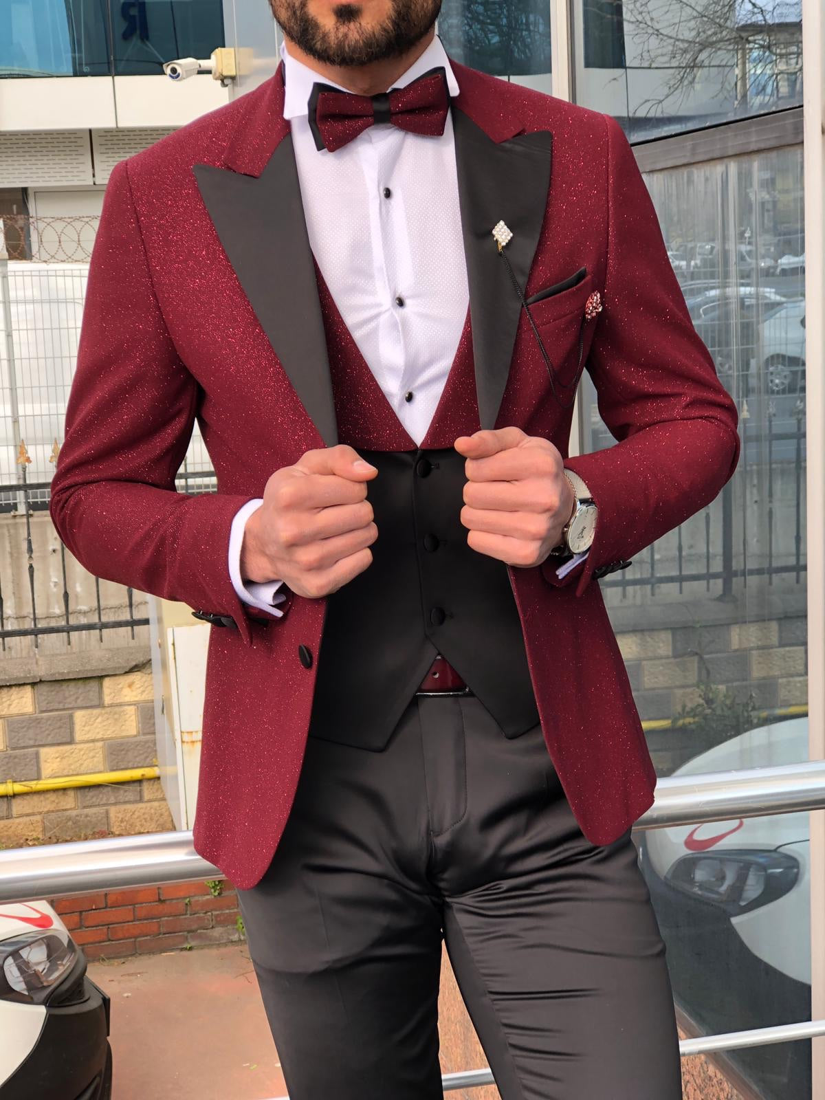 Slim-Fit Tuxedo Suit Claret Red II-baagr.myshopify.com-suit-BOJONI