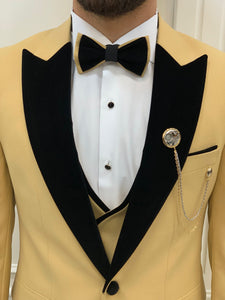 Bojoni Tishko Yellow Velvet  Slim Fit Tuxedo