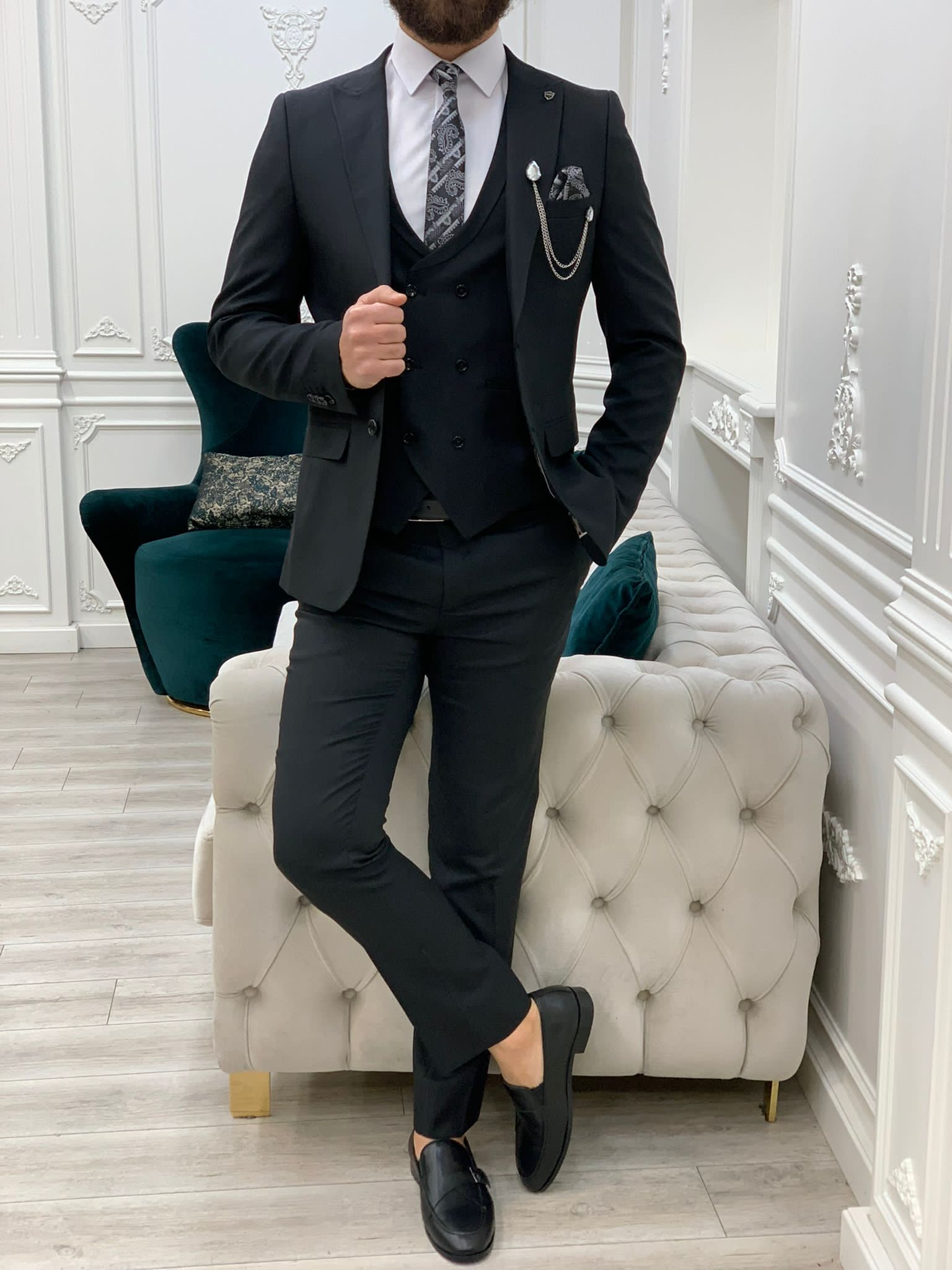 Bojoni Stefano Black Slim Fit Suit