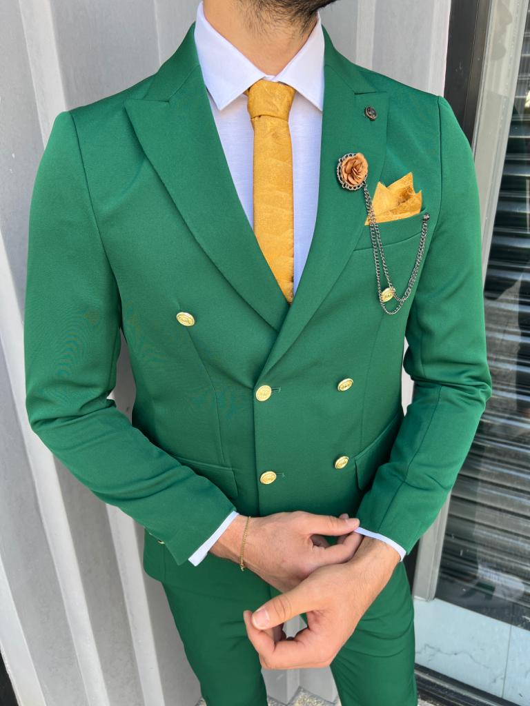 Bojoni Dayton Slim Fit Double Breasted Green Suit