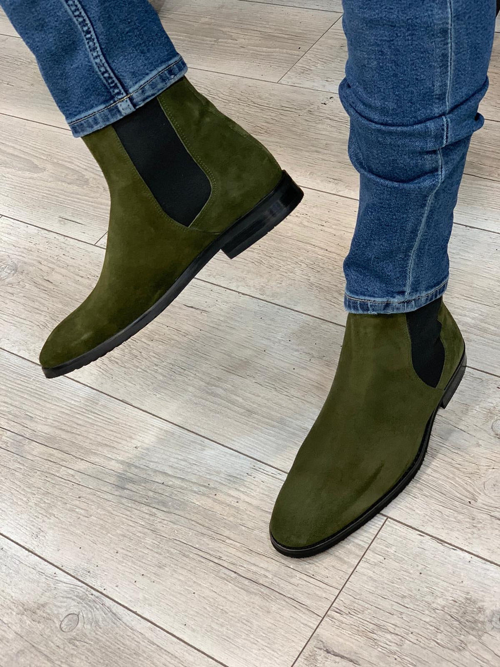 Suade Leather Chelsea Boots Green-baagr.myshopify.com-shoes2-BOJONI