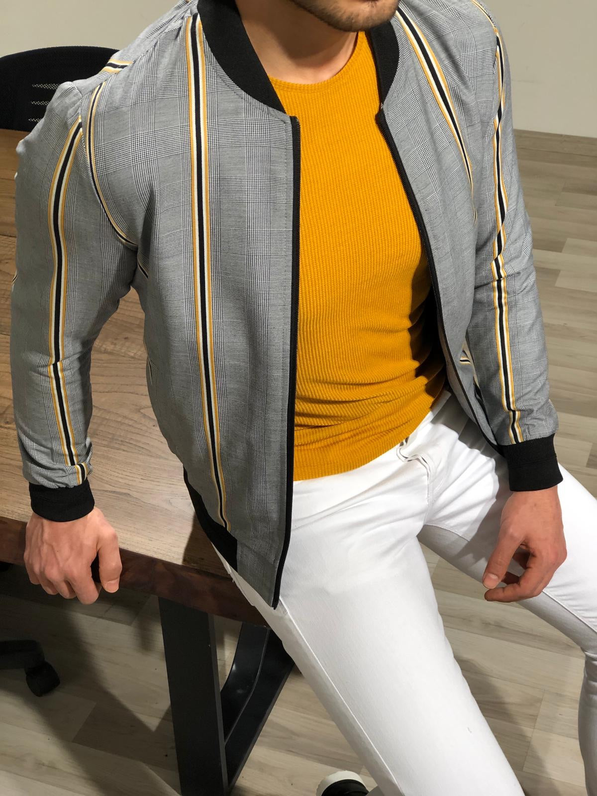 Faha Slim-Fit Colored Striped Jacket in Yellow-baagr.myshopify.com-Jacket-BOJONI