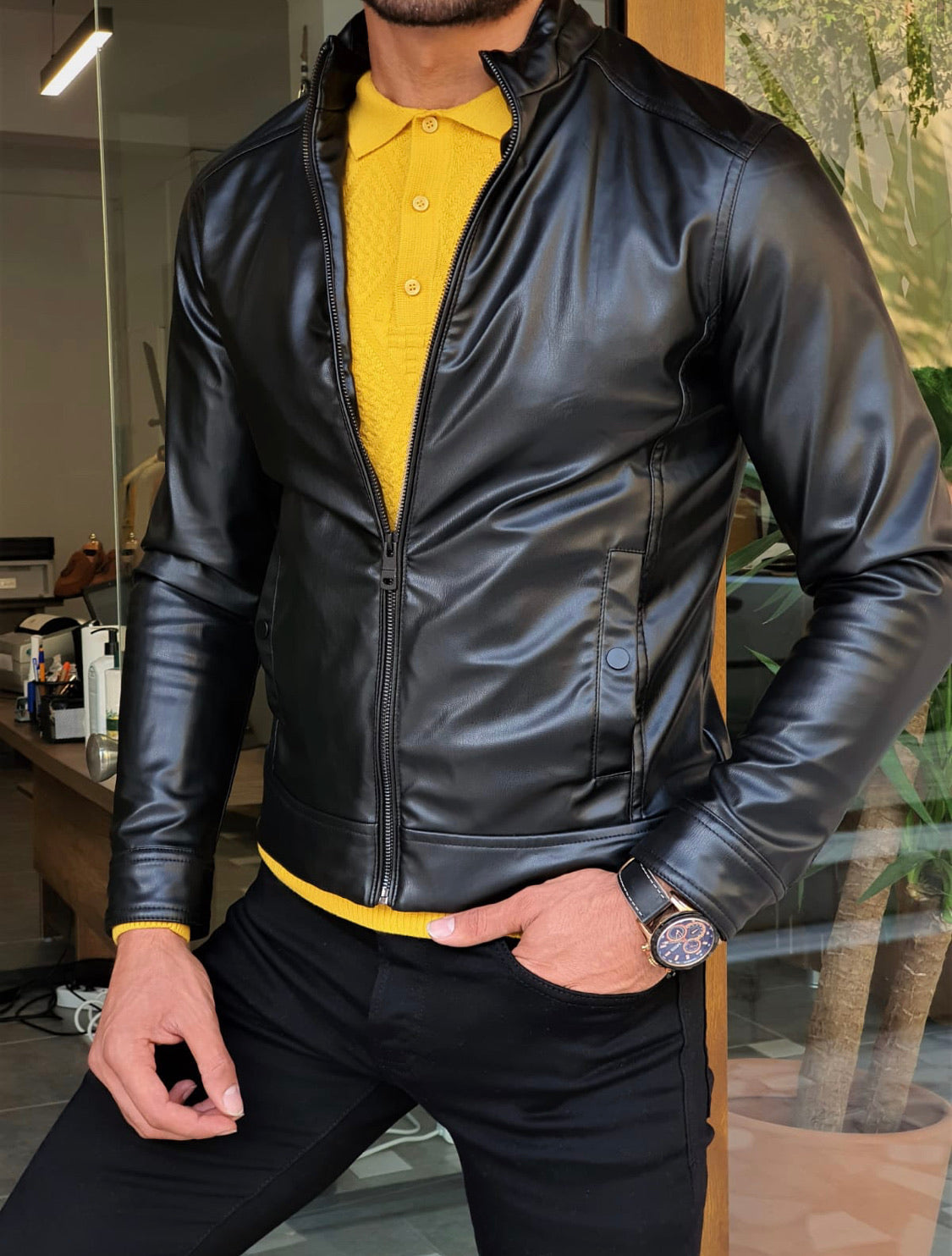 Forenzax Black Slim Fit Leather Coat-baagr.myshopify.com-Jacket-BOJONI