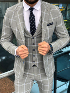 Slim-Fit Plaid  Suit Vest Gray-baagr.myshopify.com-suit-BOJONI
