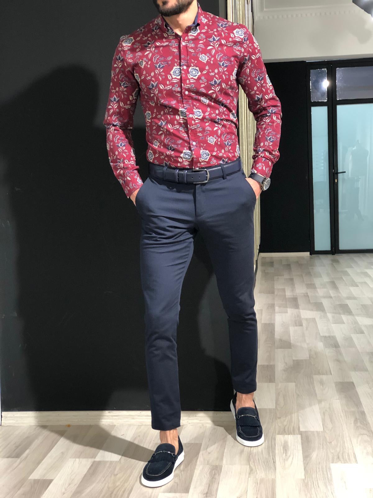 Slim-Fit Buttoned Shirt Claret red-baagr.myshopify.com-Shirt-BOJONI