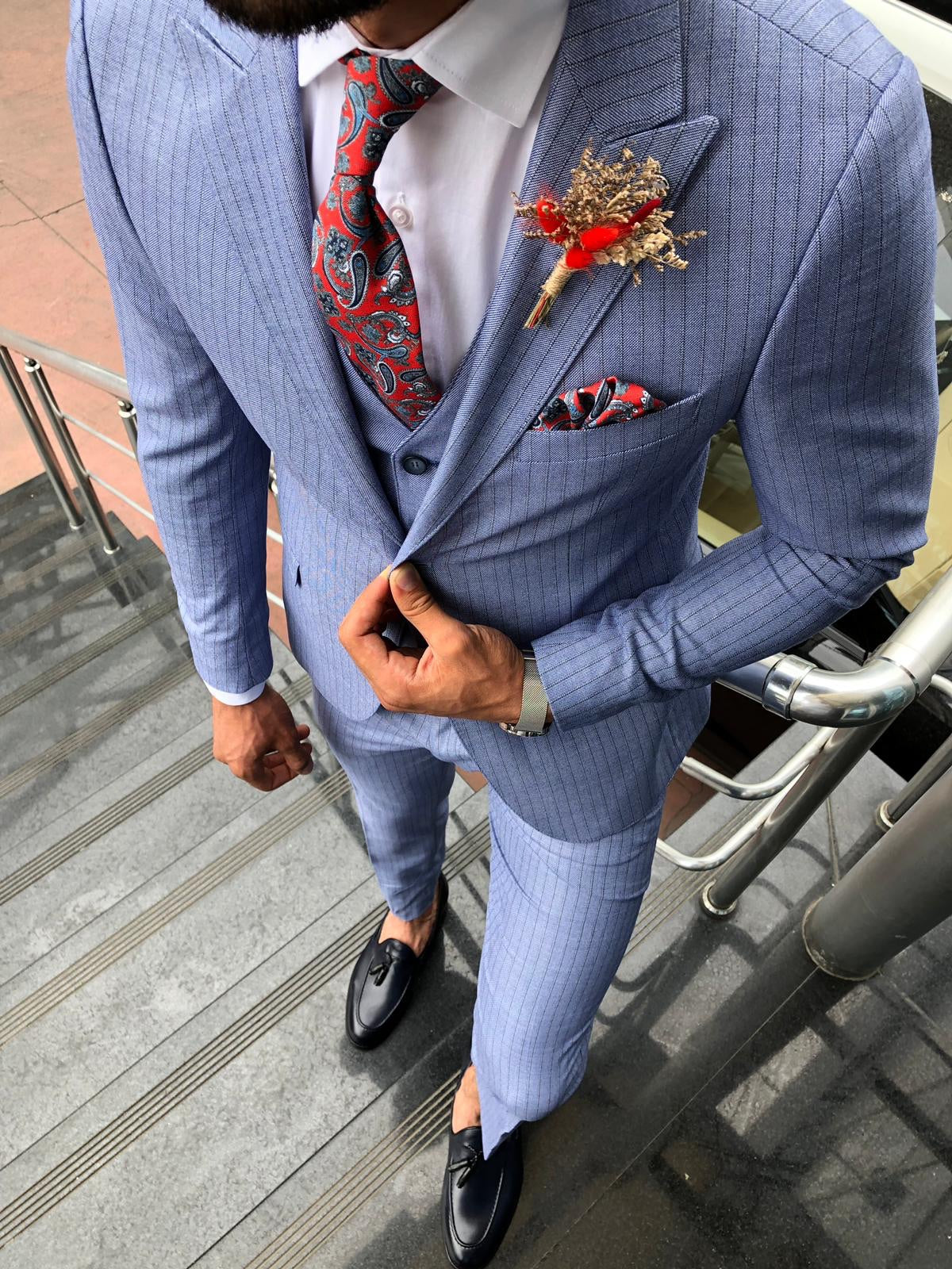 Bluness Slim-Fit Striped Suit Vest Blue-baagr.myshopify.com-suit-BOJONI