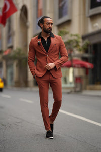 Bojoni Serra Brown Slim Fit Wool Suit