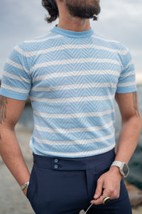 Bojoni Bath Blue Crewneck Striped T-Shirt