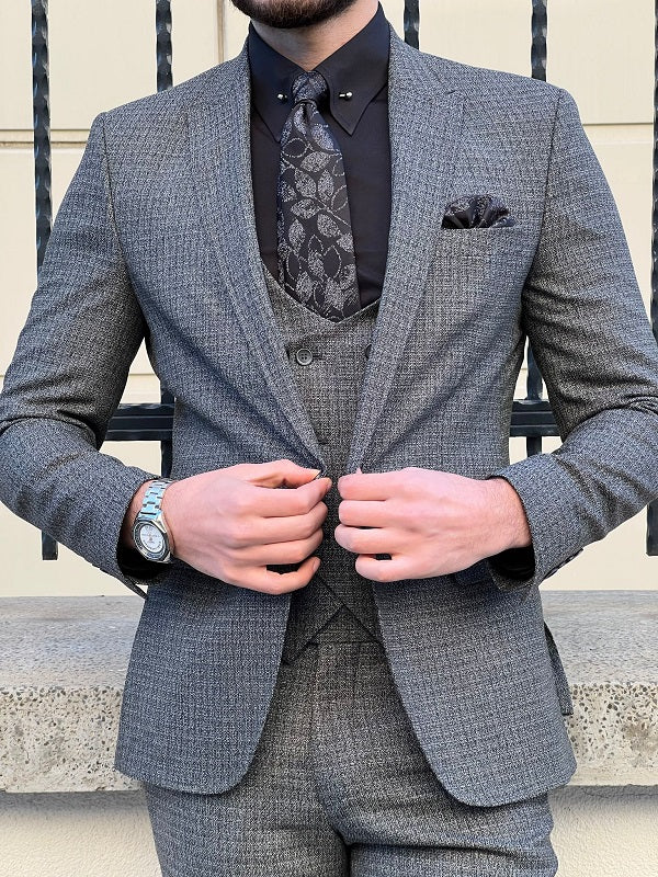 Bojoni Perris Gray Slim Fit Wool Suit