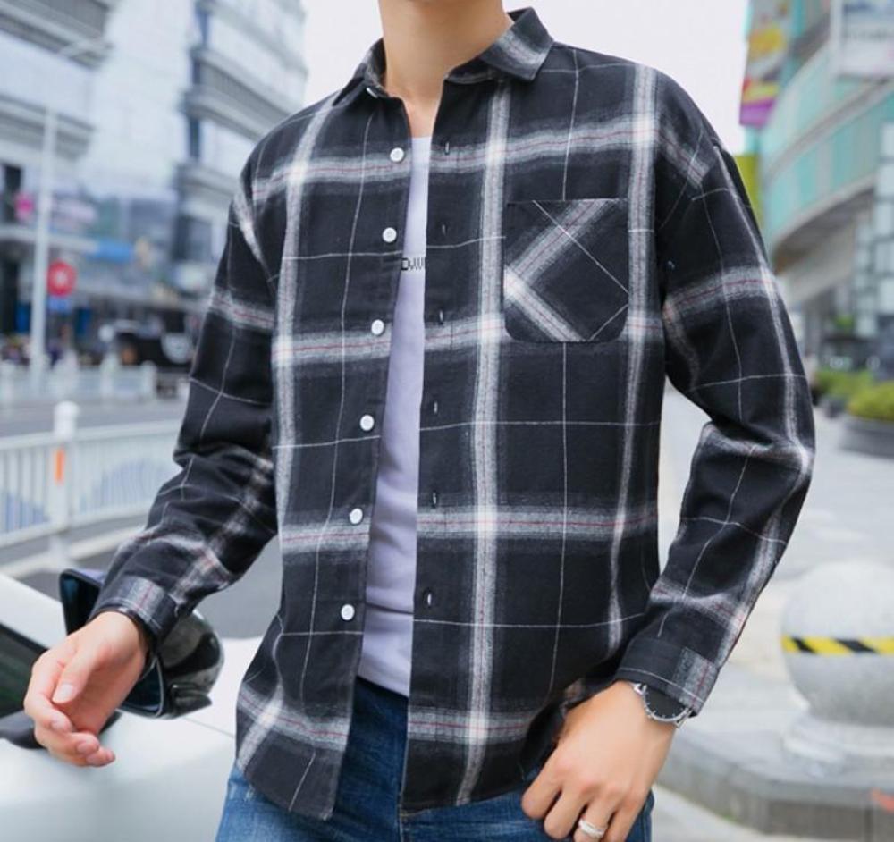Mens Checkered Casual Long Sleeve Shirt
