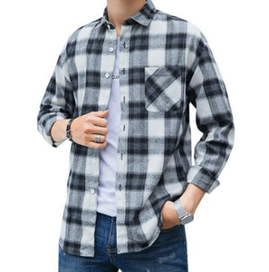 Mens Checkered Casual Long Sleeve Shirt