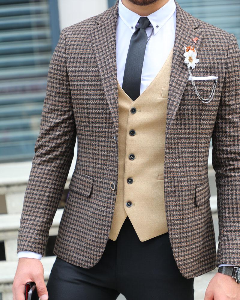 Forenzax  Brown Slim Fit Plaid Wool Suit-baagr.myshopify.com-suit-BOJONI