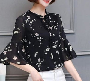 Womens Floral Print Blouse with Bell Sleeve