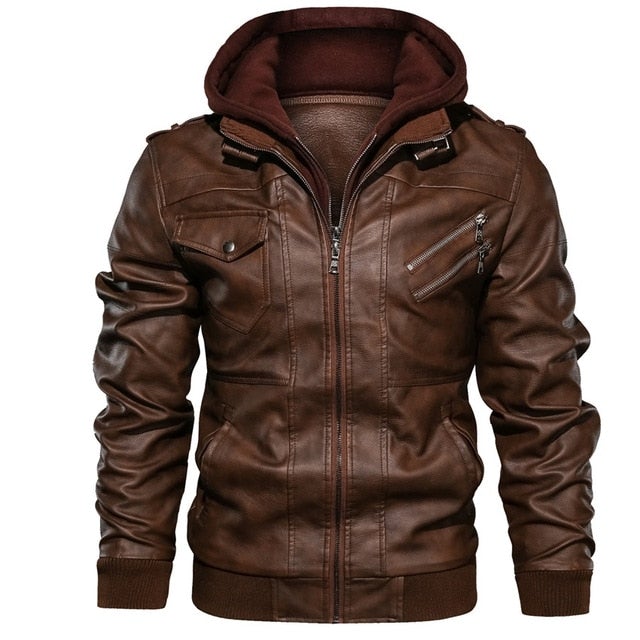 HOODED LEATHER JACKET (2 colors)