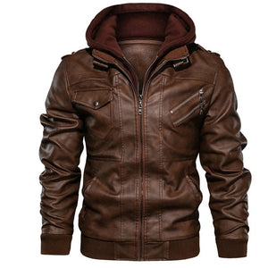 HOODED LEATHER JACKET (2 colors)