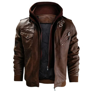HOODED LEATHER JACKET (2 colors)