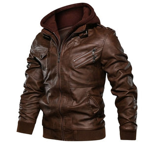 HOODED LEATHER JACKET (2 colors)
