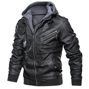 HOODED LEATHER JACKET (2 colors)