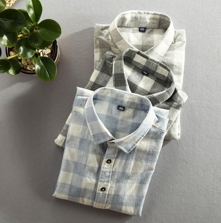 VINTAGE PLAID COTTON SHIRT (3 COLORS)