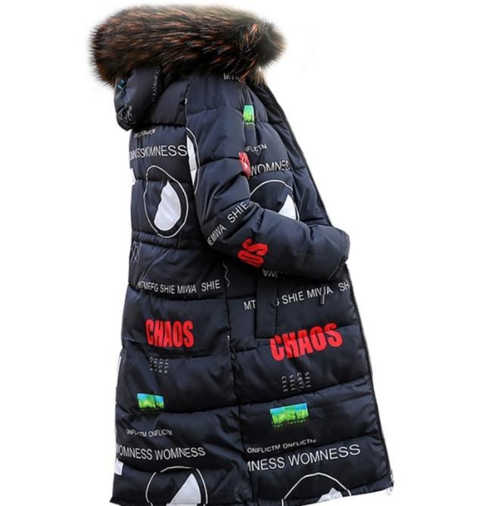 Womens Winter Hooded Puffer Coat with Reversible Fun Design