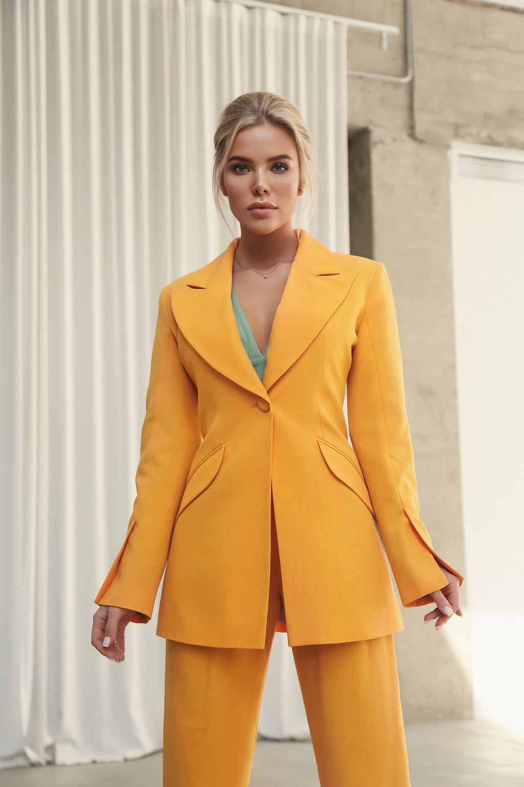 Flared Jacket with Slits on the Sleeves Yellow-baagr.myshopify.com-dress.-BOJONI
