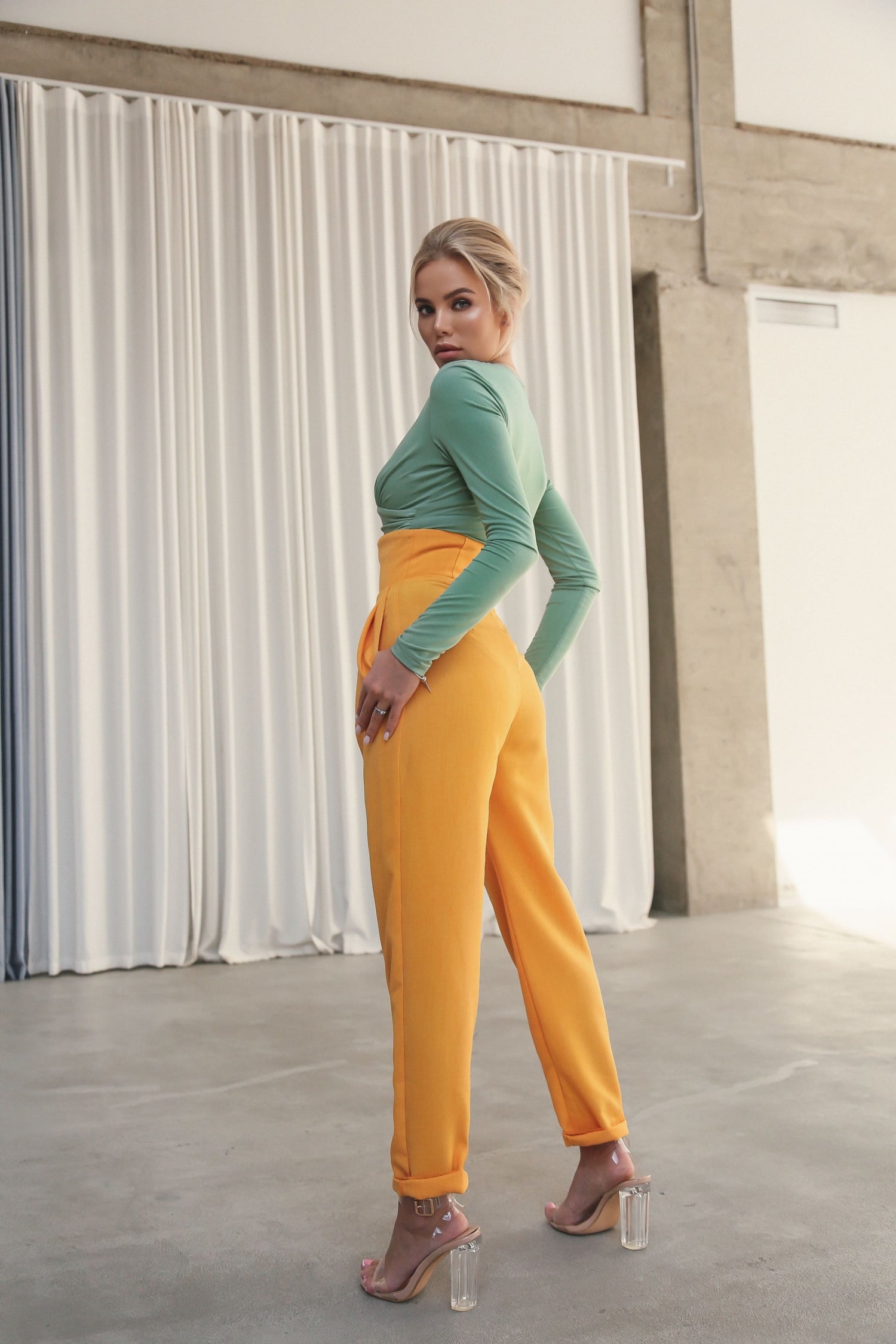 Banana Trousers with Wide Belt Yellow-baagr.myshopify.com-dress.-BOJONI
