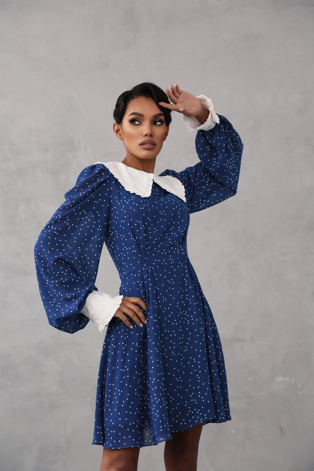 Crepe Chiffon Dress with Turndown Collar and Cuffs-baagr.myshopify.com-dress.-BOJONI