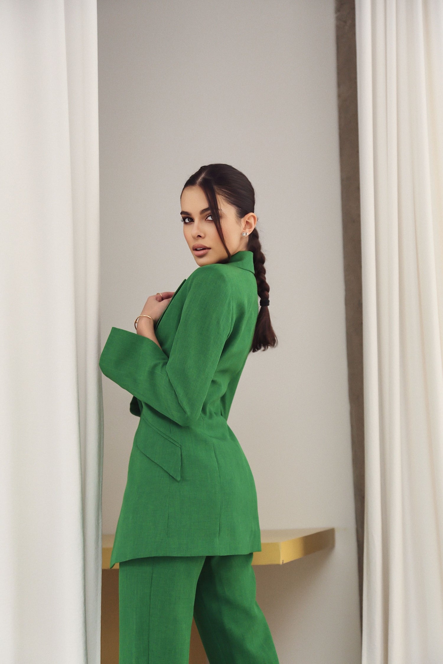 Flared Jacket with Slits on the Sleeves Green-baagr.myshopify.com-dress.-BOJONI