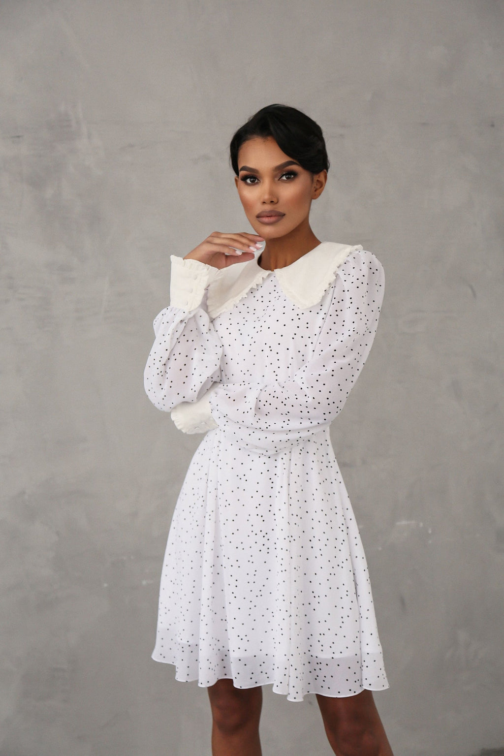 Crepe Chiffon Dress with Turndown Collar and Cuffs-baagr.myshopify.com-dress.-BOJONI