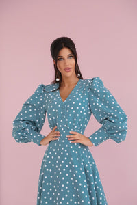 Polka Dot Midi Dress with Puffy Sleeves-baagr.myshopify.com-dress.-BOJONI