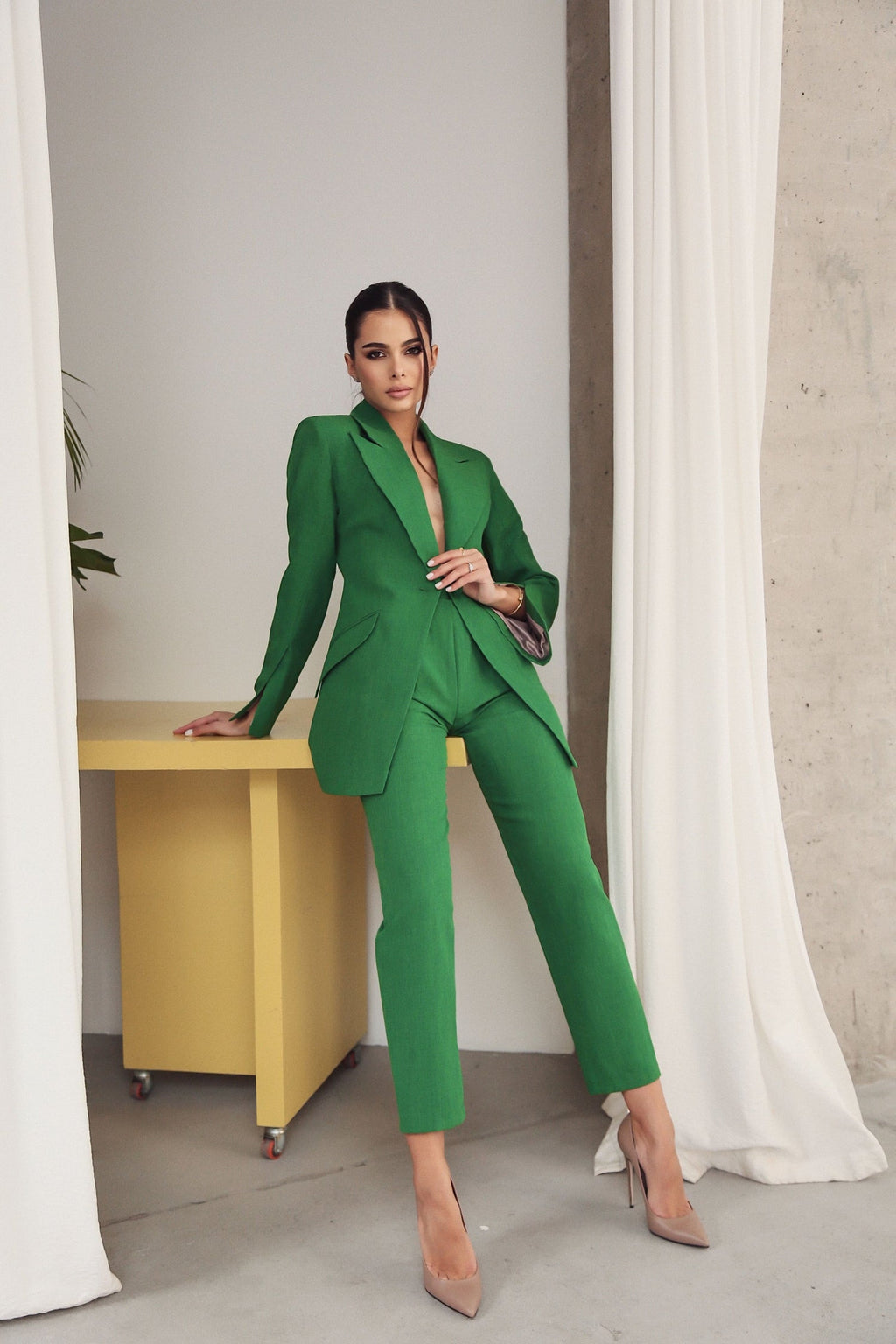 Banana Trousers with Wide Belt Green-baagr.myshopify.com-dress.-BOJONI