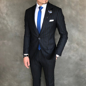 Bojoni Black Striped Slim-Fit Suit 2-Piece