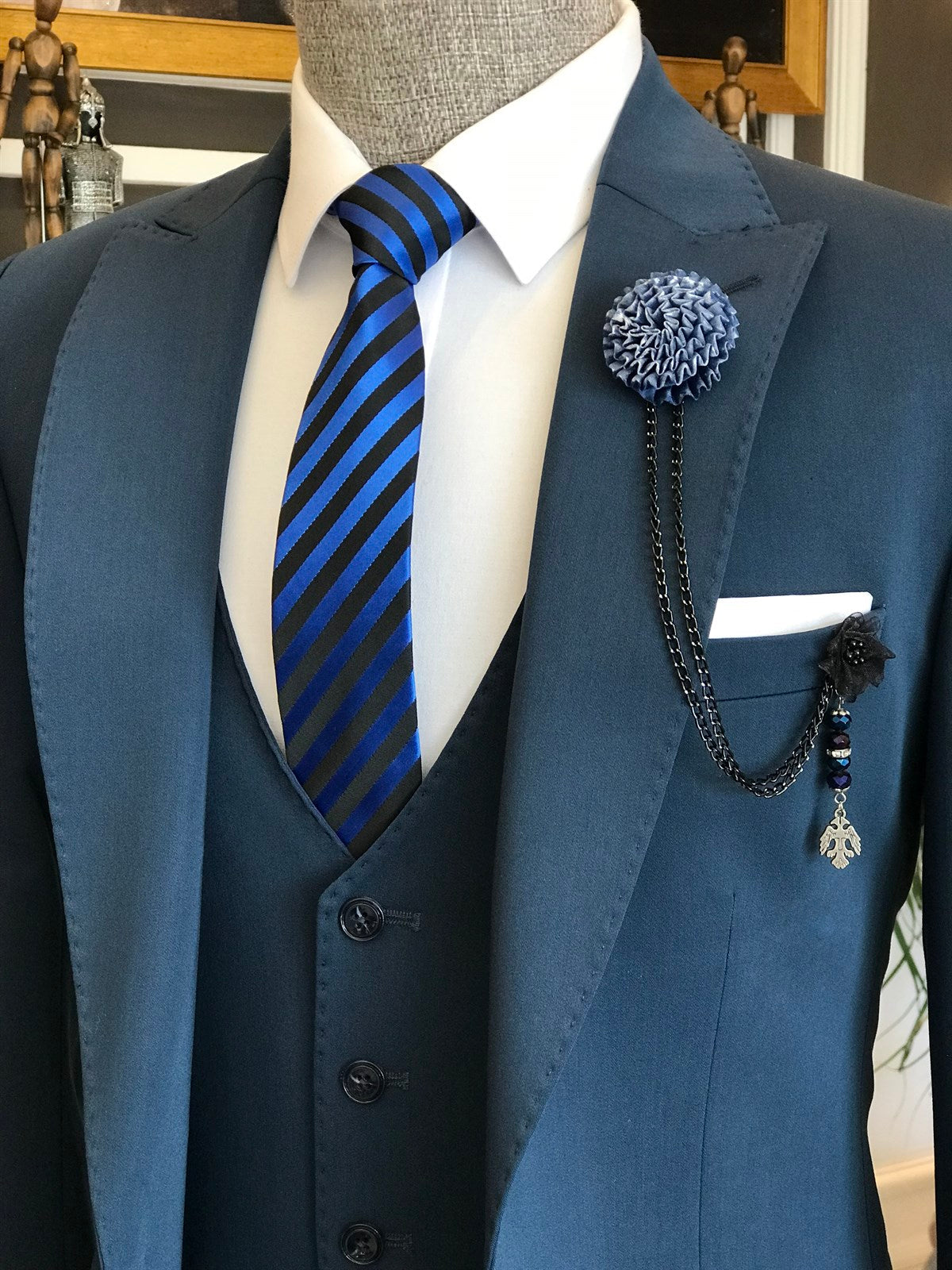 Bojoni Blue Slim-Fit Suit 3-Piece
