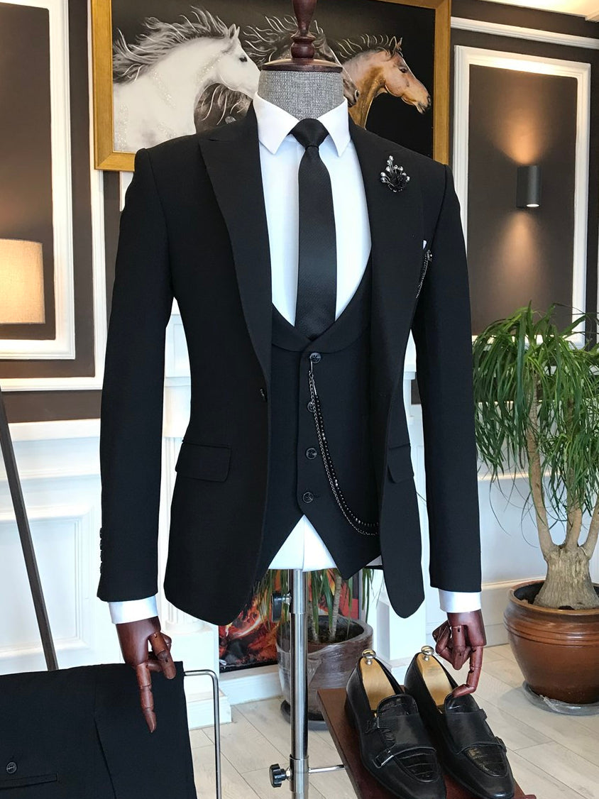 Bojoni Black Slim-Fit Suit 3-Piece