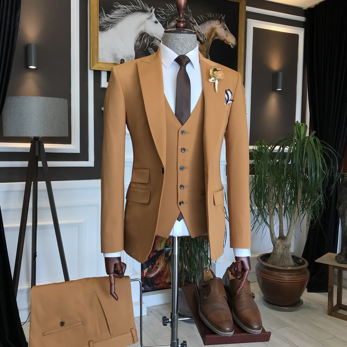 Bojoni Camel Slim-Fit Suit 3-Piece