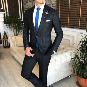 Bojoni Black Striped Slim-Fit Suit 2-Piece