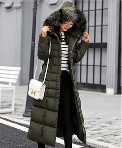 Womens Hooded Long Puffer Coat with Removable Faux Fur