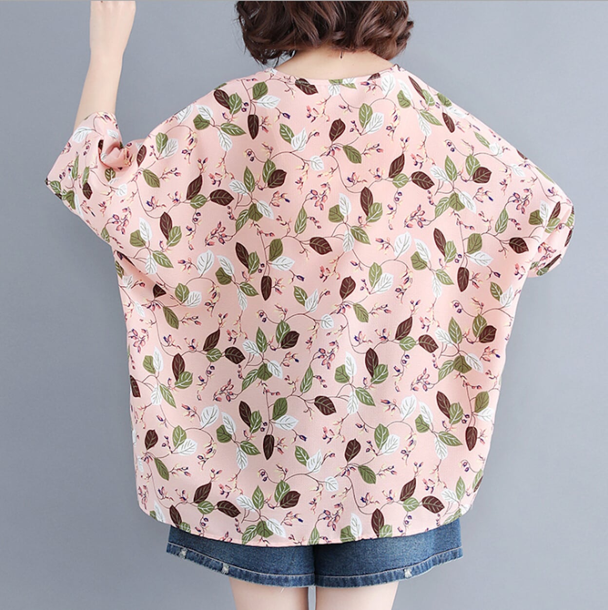 Womens Batwing Top with Leaves Pattern