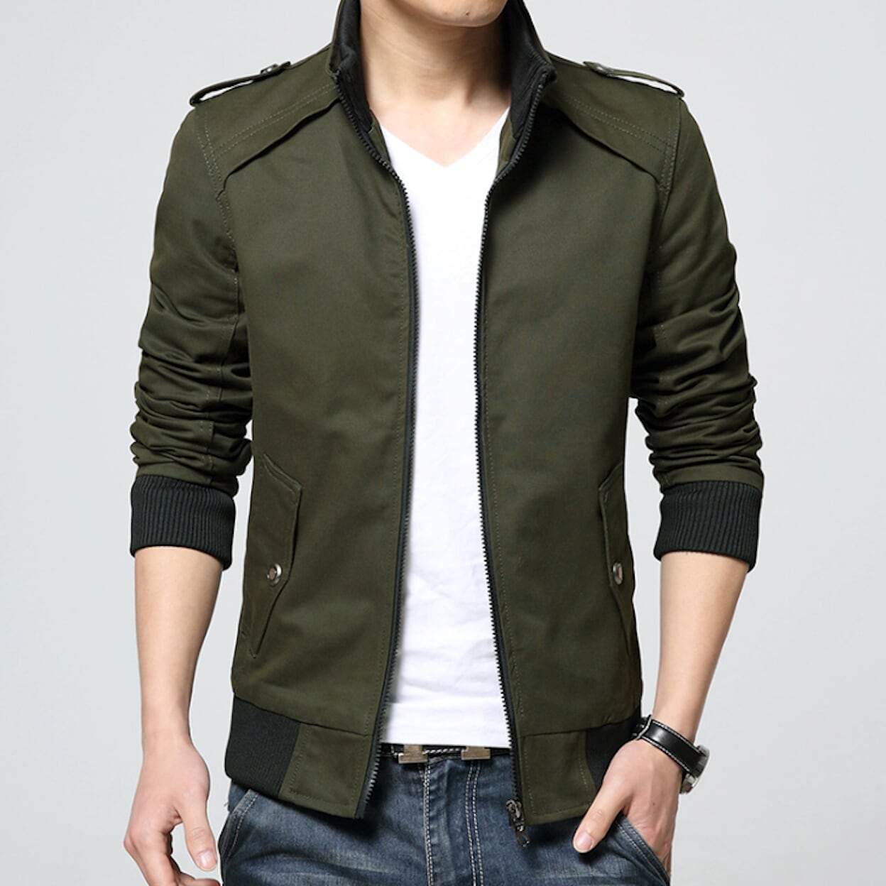 Mens Classic Stand Collar Zipped Up Jacket