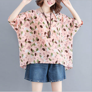 Womens Batwing Top with Leaves Pattern