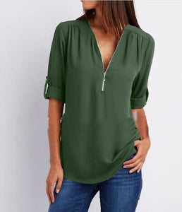 Womens V Neck Zipper Blouse