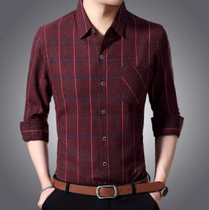 Mens Classic Slim Fit Long Sleeve Plaid Shirt